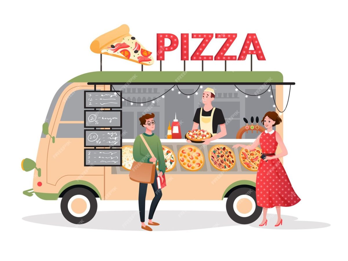 camion-restauration-rue-pizza-dessin-anime-mini-pizzeria-restaurant-boutique-mobile-dans-van-bus-foodtruck-marketplace-heureux-homme-vendeur-personnage-vendant-pizzas-emporter-fastfood-au